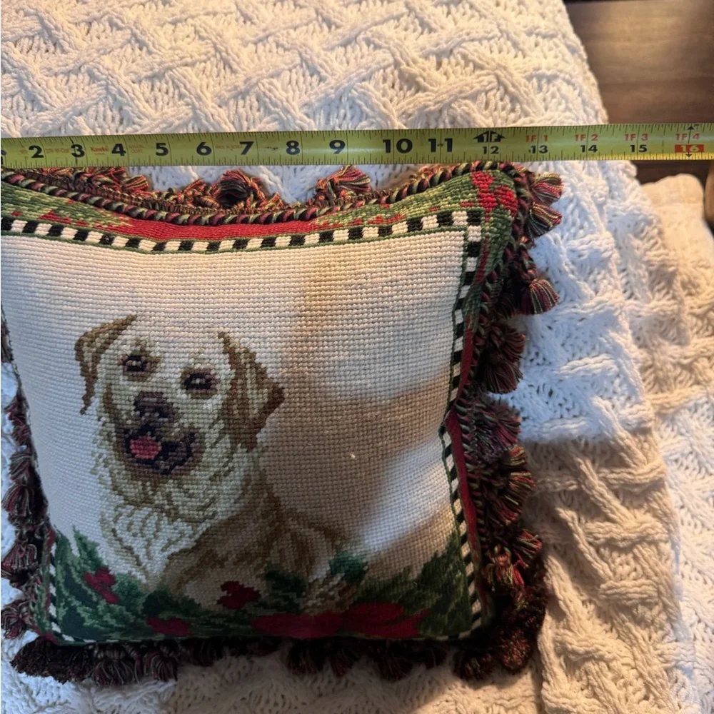 Holiday Dog Needlepoint Pillow